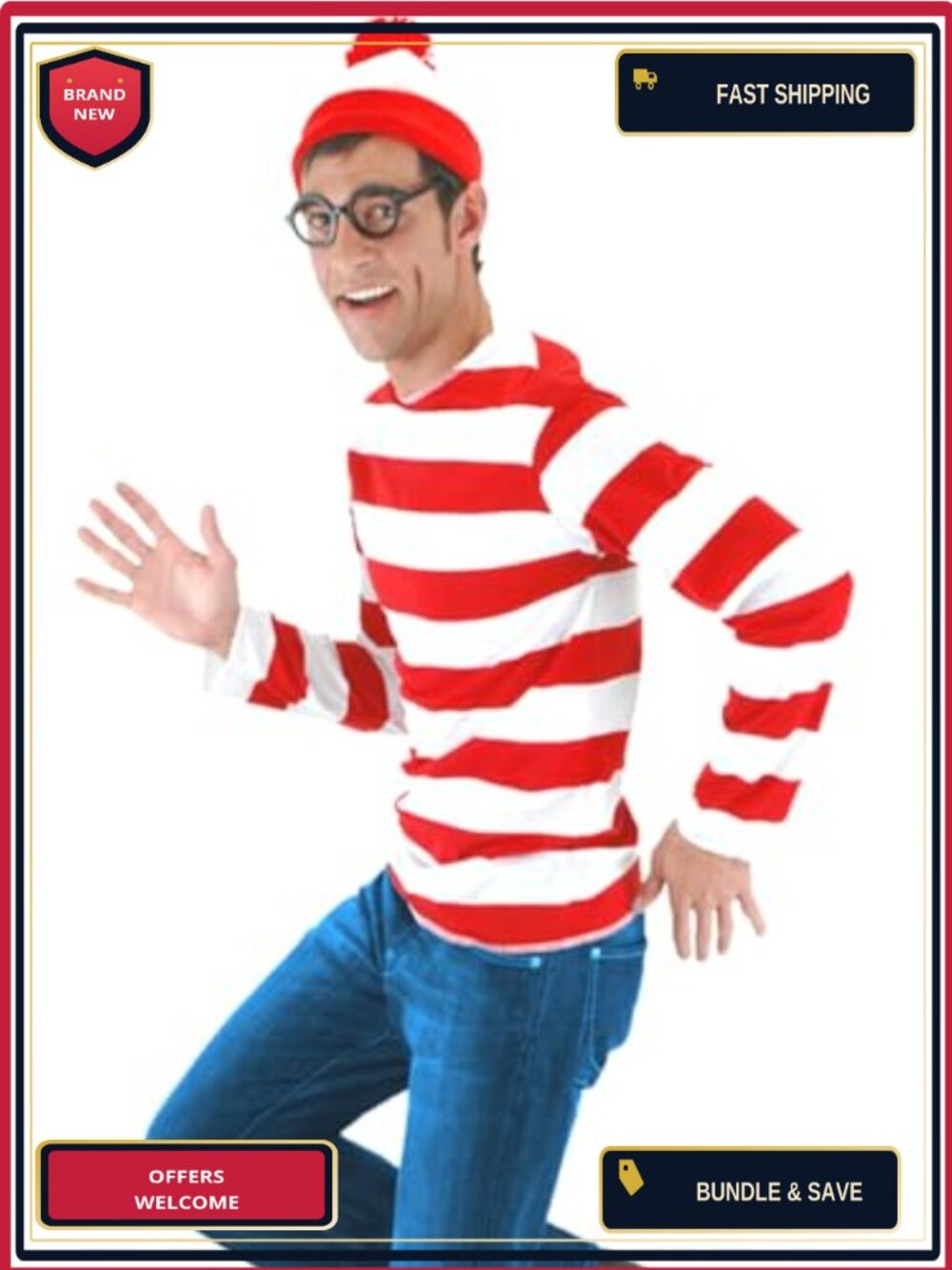 Stenoloma Striped T-Shirt Hat & Glasses Halloween Costume Set Polyester